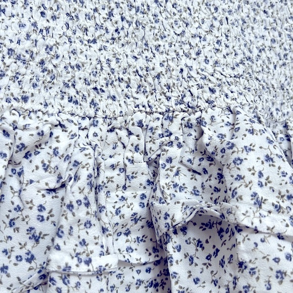 Garage Blue/Purple Floral Smocked Skirt | Colour: Blue/White |Size: Women’s US M - Picture 3 of 6